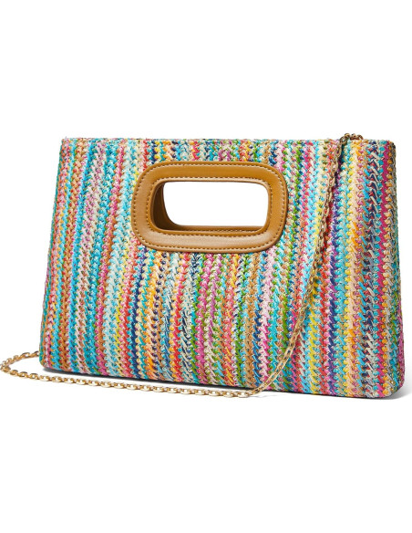 Clutch de Paja Tejida Enfuntins con Asa Superior 29.2x5.1x19.1cm Clutch de Paja Tejida Enfuntins con Asa Superior 29.2x5.1x19.1cm