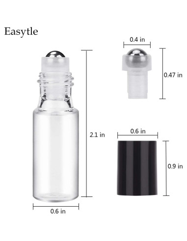 Easytle 96 Botellas de Vidrio con Rodillo 5ml y Accesorios