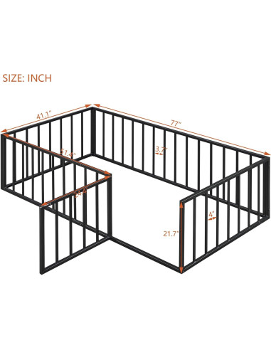 Cama de Piso Twin Bellemave con Barandillas y Puerta Negra