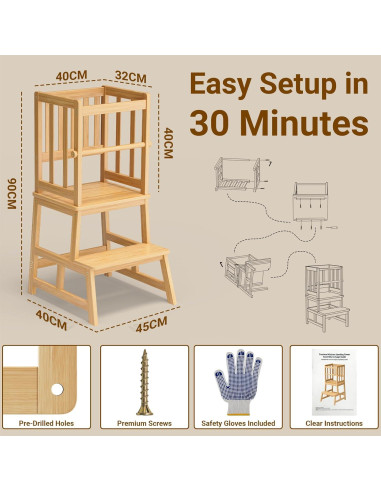 Escalera de Cocina COSYLAND para Niños - Torre de Aprendizaje Natural