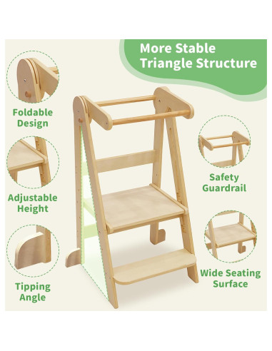 Torre Plegable para Niños 3 Alturas Ajustables - Ayudante de Cocina