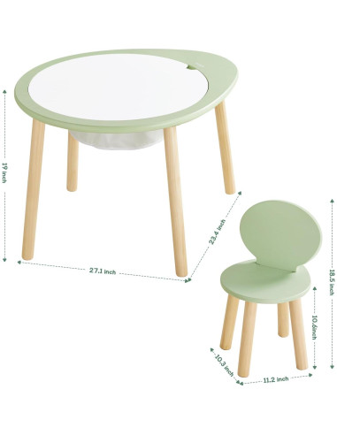 Conjunto de Mesa y Sillas para Niños Beright Verde, Madera