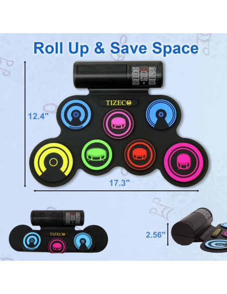 Set de Batería Eléctrica Vhffoso 7 Pads Arcoíris Portátil Set de Batería Eléctrica Vhffoso 7 Pads Arcoíris Portátil