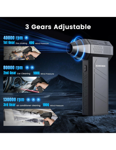 Soplador de Aire Eléctrico SEANCHEER 130000 RPM 3 Velocidades Soplador de Aire Eléctrico SEANCHEER 130000 RPM 3 Velocidades