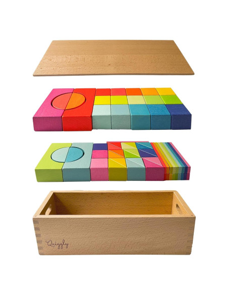 Bloques de Construcción de Madera Quiggly Montessori 68 Piezas Bloques de Construcción de Madera Quiggly Montessori 68 Piezas