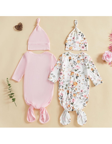 Conjunto de Pijama para Bebé Woshilaocai 0-3 Meses Floral y Sólido