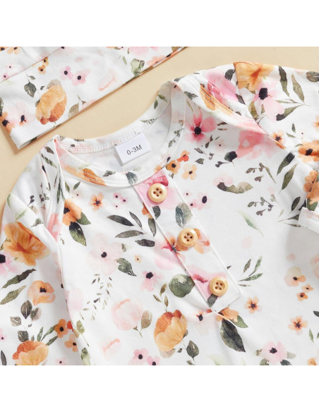 Conjunto de Pijama para Bebé Woshilaocai 0-3 Meses Floral y Sólido Conjunto de Pijama para Bebé Woshilaocai 0-3 Meses Floral y Sólido