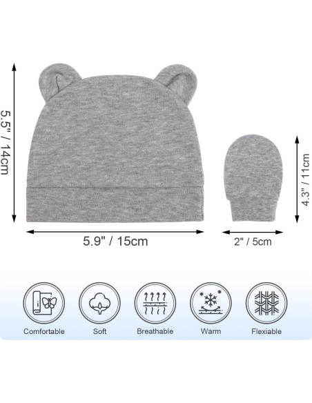 Gorros y Manoplas de Oso BQUBO para Bebés 0-3 Meses Gorros y Manoplas de Oso BQUBO para Bebés 0-3 Meses