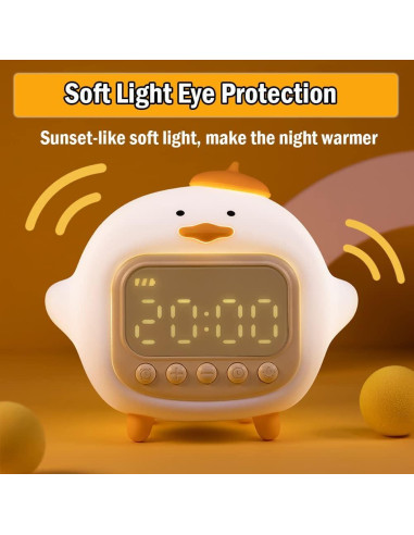 Reloj Despertador LEDHOLYT Pato Blanco con Luz Nocturna
