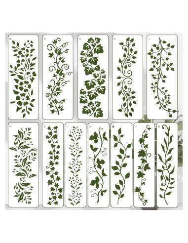 Paquete de 12 Plantillas Reutilizables de Hojas de Vid - XIAOSHANSHANGMAO