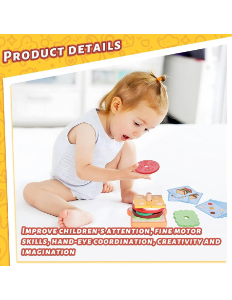 Juguete de Apilamiento de Sándwich de Madera LOVESTOWN Juguete de Apilamiento de Sándwich de Madera LOVESTOWN