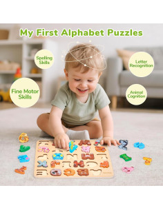 Rompecabezas de Alfabeto de Madera JoyCat 26 Letras Montessori 2