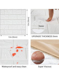 30 Paneles de Pared 3D Autoadhesivos Prasacco Ladrillo Blanco 2
