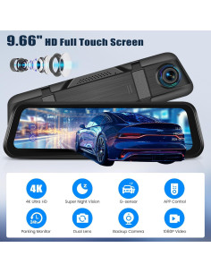 Cámara de tablero espejo 4K AMprime 9.66" GPS Dual 2