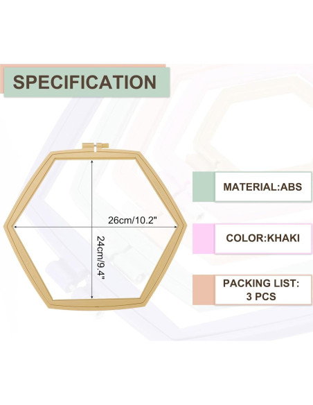 Aros de Bordado Hexagonales PATIKIL 3 Piezas 26x24 cm Caqui Aros de Bordado Hexagonales PATIKIL 3 Piezas 26x24 cm Caqui