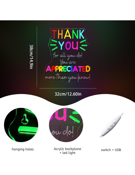 Señal Neón LED Gracias Apreciado WLHOPE 32x38 cm USB Señal Neón LED Gracias Apreciado WLHOPE 32x38 cm USB