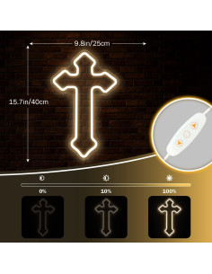Luz de Neón Cruz Jesús LED Dimmable 40x25 cm OvoNinn 2