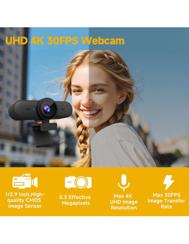 Cámara Web 4K DAIPU A65 para PC con 2 Micrófonos y FOV 81