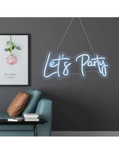 Letrero de Neón LED Let's Party 50.8 x 22.9 cm Blanco