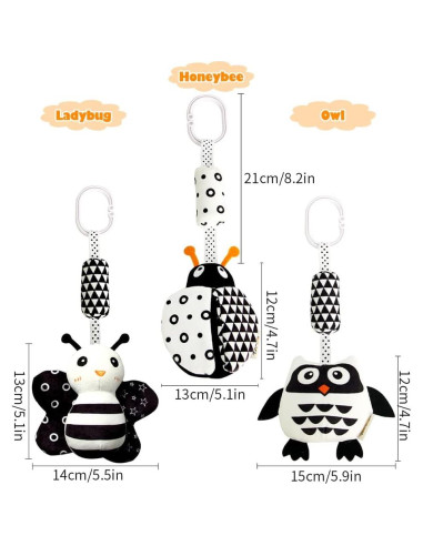KAKIBLIN Juguetes Colgantes para Bebés - 3 Piezas Alto Contraste