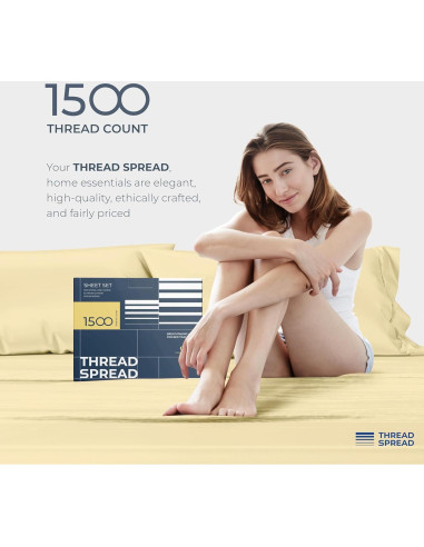 Juego de Sábanas de Algodón Egipcio 1500 Hilos Queen Beige - Thread Spread