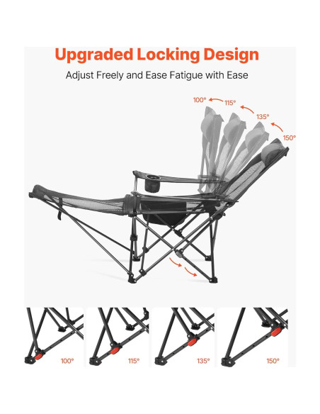 Silla de Camping Reclinable VEVOR 4 Posiciones 99.79 kg Gris Silla de Camping Reclinable VEVOR 4 Posiciones 99.79 kg Gris