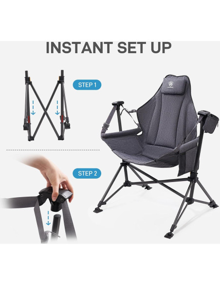 Silla de Camping Balancín EVER ADVANCED Gris Plegable 181kg Silla de Camping Balancín EVER ADVANCED Gris Plegable 181kg