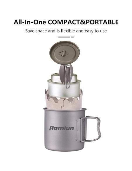 Juego de Utensilios de Cocina Camping Aomiun Titanio 500ml Juego de Utensilios de Cocina Camping Aomiun Titanio 500ml