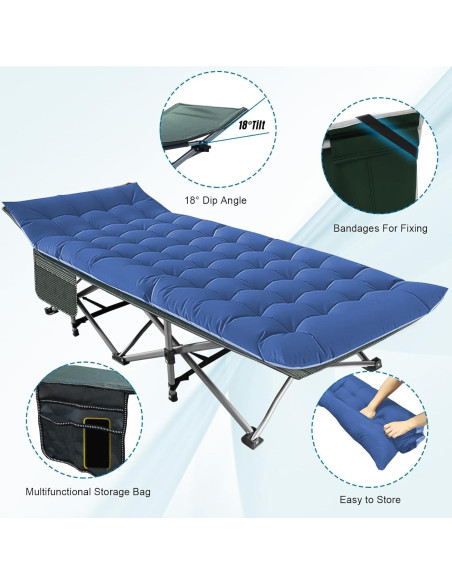 Cama de Camping Plegable Torin Azul y Gris 190.5x71.1 cm Cama de Camping Plegable Torin Azul y Gris 190.5x71.1 cm