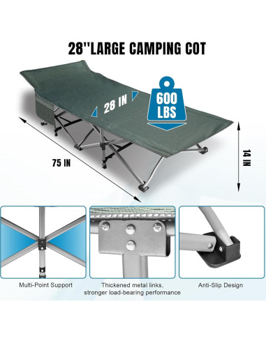 Cama de Camping Plegable Torin Azul y Gris 190.5x71.1 cm