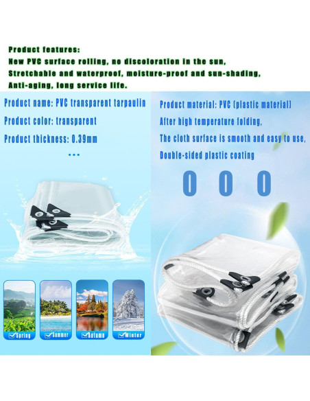 Lona Transparente Harmkrola 2.4x2.4m Impermeable 16Mil PVC Lona Transparente Harmkrola 2.4x2.4m Impermeable 16Mil PVC