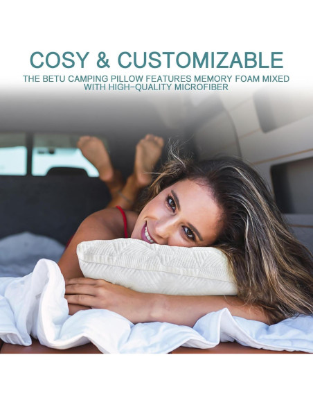 Almohada de Viaje Ajustable BETU - Espuma de Memoria 48x33cm Almohada de Viaje Ajustable BETU - Espuma de Memoria 48x33cm