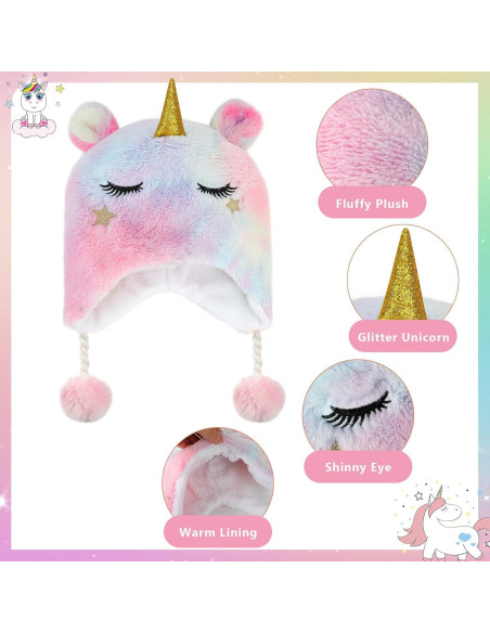Conjunto de Gorro y Guantes de Unicornio para Niñas 3-10 Años Conjunto de Gorro y Guantes de Unicornio para Niñas 3-10 Años