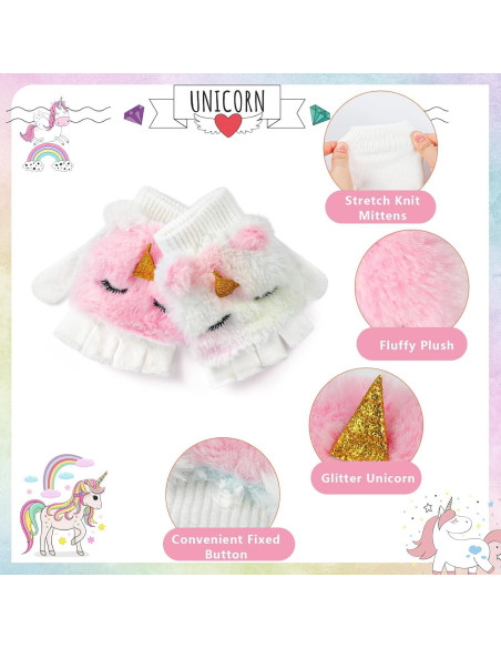 Conjunto de Gorro y Guantes de Unicornio para Niñas 3-10 Años Conjunto de Gorro y Guantes de Unicornio para Niñas 3-10 Años