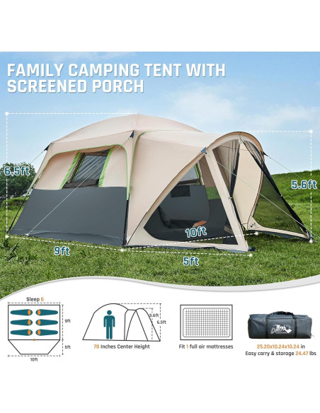 Tienda de Camping DMH OUTDOORS para 6 Personas con Porche Tienda de Camping DMH OUTDOORS para 6 Personas con Porche