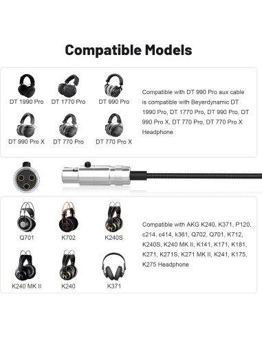 Cable de Audio Toxaoii 2m Compatible con Beyerdynamic y AKG