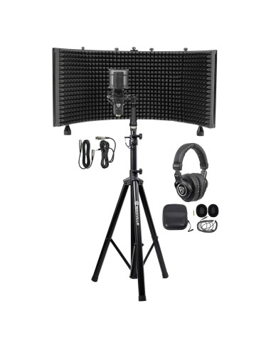 Paquete de Grabación Rockville: Micrófono RCM PRO + Auriculares PRO-M50 + Escudo Acústico