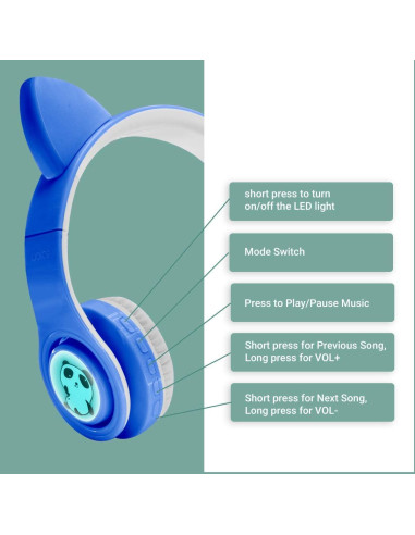 Auriculares Inalámbricos Bluetooth Woice para Niños Azul, 85dB