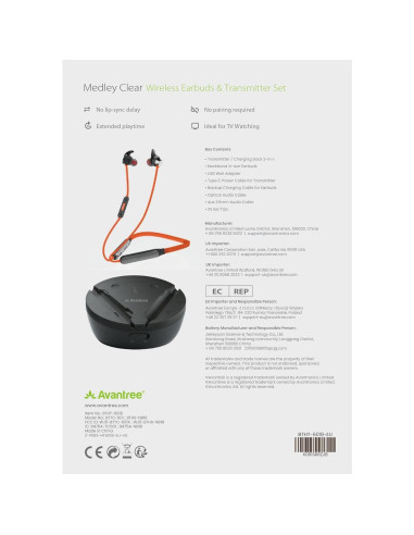 Auriculares Inalámbricos Avantree Medley Clear con Transmisor