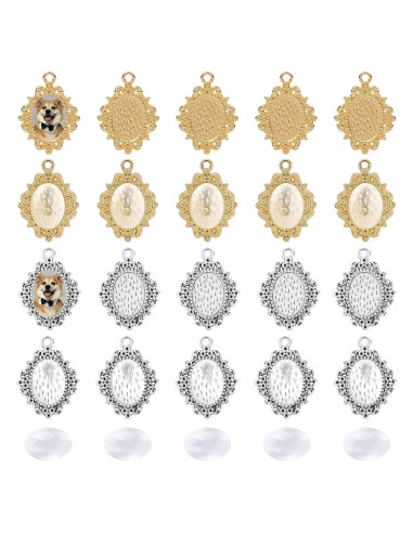 Kit de 100 Bandejas de Colgante Bezel PH PandaHall - Dorado y Plateado