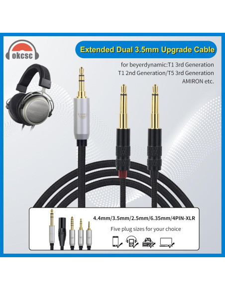 Cable de Auriculares Dual 3.5mm a XLR okcsc 2m Trenzado Nylon Cable de Auriculares Dual 3.5mm a XLR okcsc 2m Trenzado Nylon