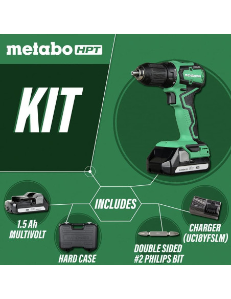 Taladro Inalámbrico Metabo HPT DS18DDX 18V Sin Escobillas Taladro Inalámbrico Metabo HPT DS18DDX 18V Sin Escobillas