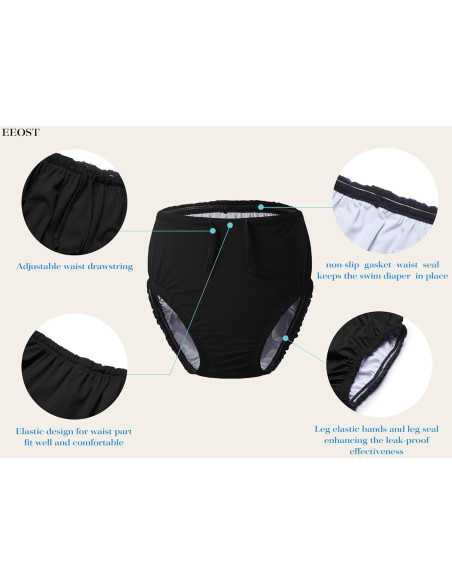 Pañales de natación reutilizables EEOST M Negro a prueba de fugas Pañales de natación reutilizables EEOST M Negro a prueba de fugas