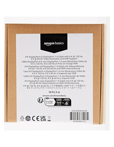 Cable DisplayPort 1.4 Amazon Basics 3m 8K 32.4Gbps Negro Cable DisplayPort 1.4 Amazon Basics 3m 8K 32.4Gbps Negro