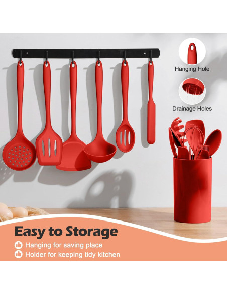 Juego de Utensilios de Cocina 15 Piezas Homikit Silicona Roja Juego de Utensilios de Cocina 15 Piezas Homikit Silicona Roja