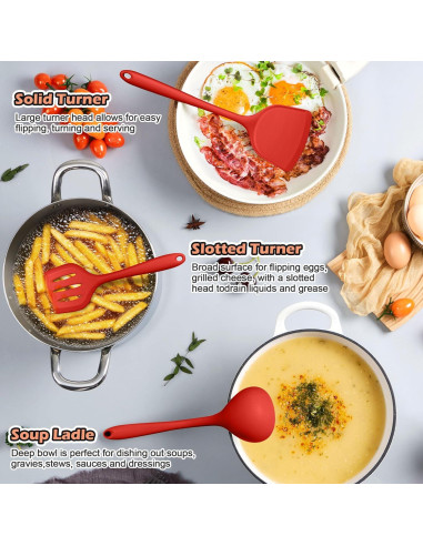 Juego de Utensilios de Cocina 15 Piezas Homikit Silicona Roja