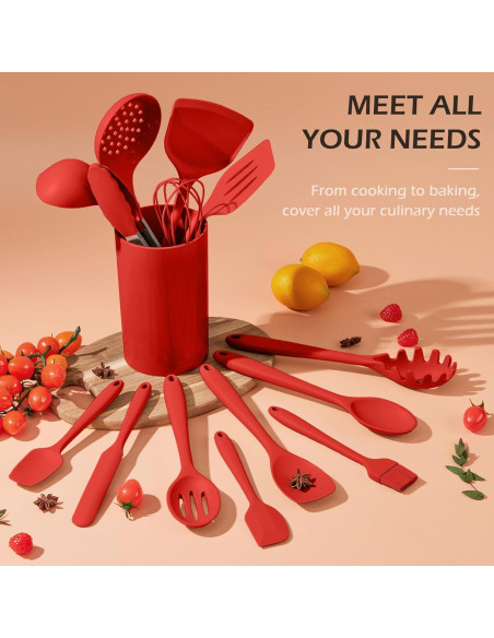 Juego de Utensilios de Cocina 15 Piezas Homikit Silicona Roja Juego de Utensilios de Cocina 15 Piezas Homikit Silicona Roja