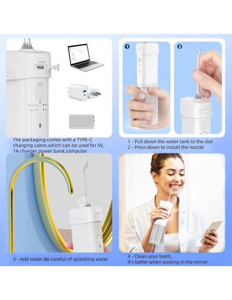 Hilo Dental Portátil Becoolpet MS16 5 Modos IPX7 Blanco Hilo Dental Portátil Becoolpet MS16 5 Modos IPX7 Blanco