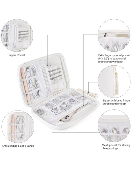 Organizador de Accesorios Electrónicos Mkono Mediano Algodón Blanco Organizador de Accesorios Electrónicos Mkono Mediano Algodón Blanco