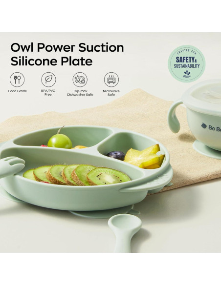 Platos de Silicona para Niños bc babycare con Tapa Verde Platos de Silicona para Niños bc babycare con Tapa Verde
